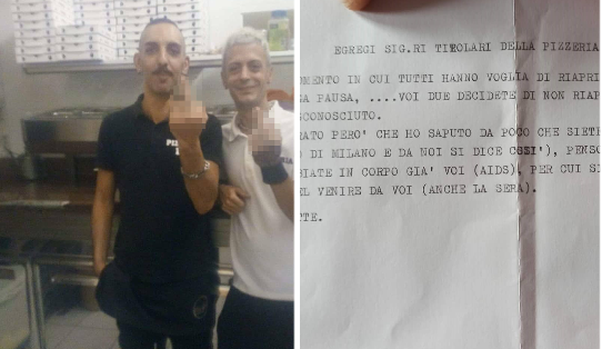 Assurda lettera ai proprietari di una pizzeria: “Siete gay e avete il male in corpo, l’Aids”