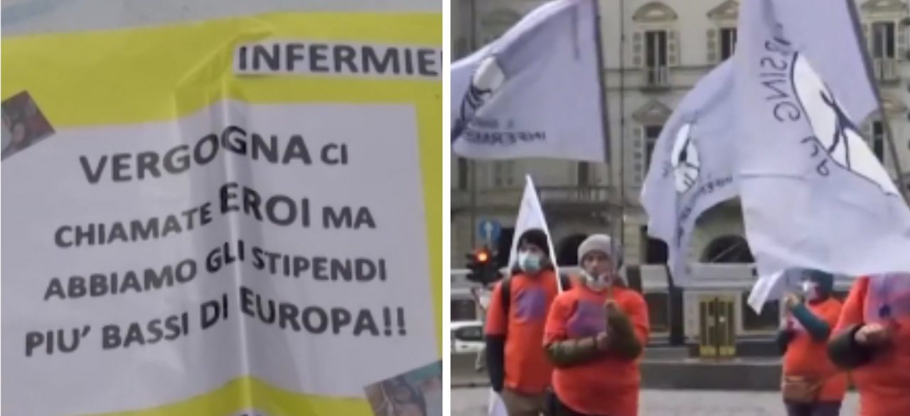 Gli infermieri ancora in piazza: “Ci chiamate eroi, stipendi più bassi d’Europa”