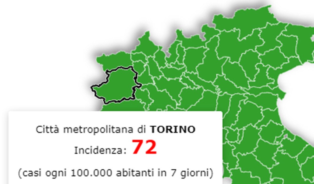 Incidenza zona bianca: il Piemonte deve scendere da 72 casi a 50 su 100mila