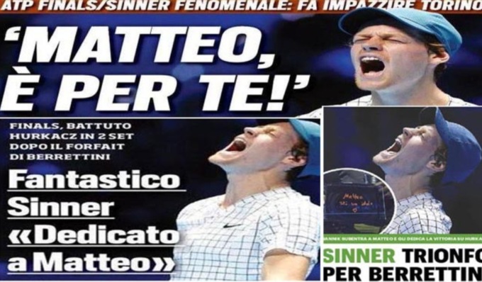 Atp Finals: Sinner vince e dedica la vittoria a Berrettini