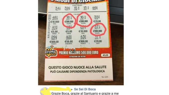 Boca, villeggiante in passaggio al santuario vince 500mila con un Gratta e Vinci!
