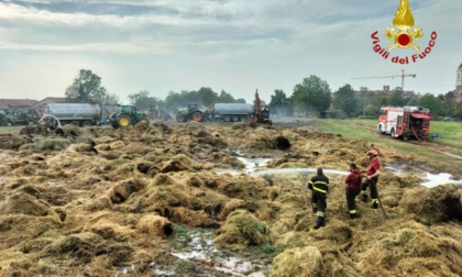 Più di 250 rotoballe di fieno in fiamme in un campo: intervengono i Vigili del Fuoco
