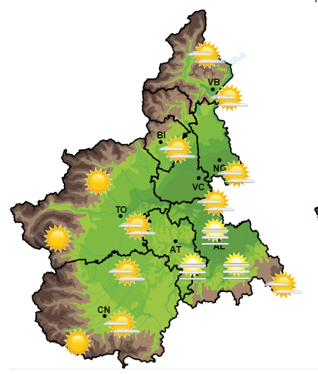 Piemonte, meteo: cielo poco nuvoloso e zero termico sui 3400-3500 m