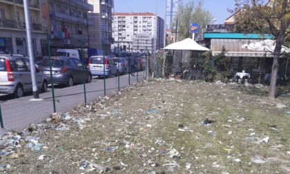 Tagliano l'erba nell'area verde di via Sestriere a Moncalieri e triturano anche la sporcizia