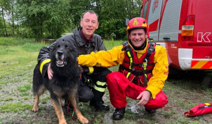 Il video del cane bloccato tra le rapide del fiume Stura, portato in salvo con l’elicottero
