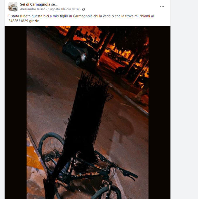 Continua l’escalation di furti di biciclette a Carmagnola