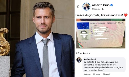 Cirio pubblica la foto della patente del figlio, poi la toglie (e il 5 stelle Russi lo “sgrida”)