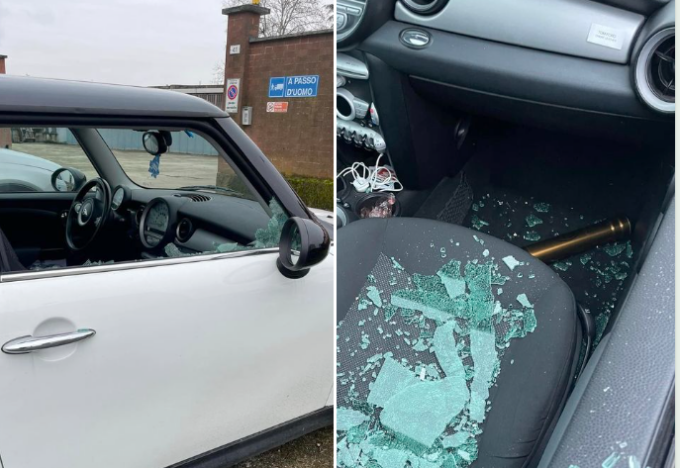 Un’auto vandalizza dai ladri a Vinovo, la proprietaria: “Vi ringrazio”