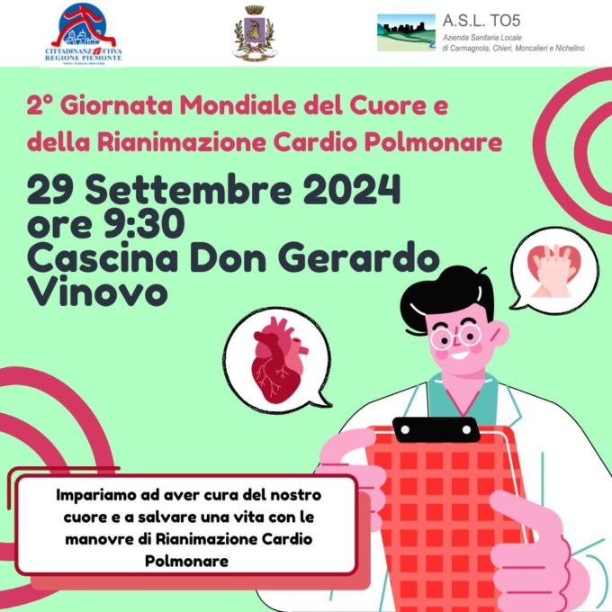 A Vinovo si svolgerà la seconda edizione della Giornata Mondiale del Cuore e della Rianimazione Cardio Polmonare