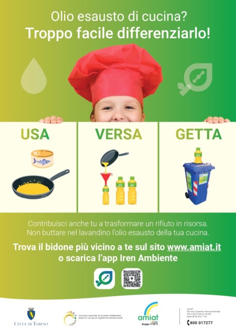 “Usa, versa, getta”: al via una campagna di sensibilizzazione dedicata agli oli esausti vegetali