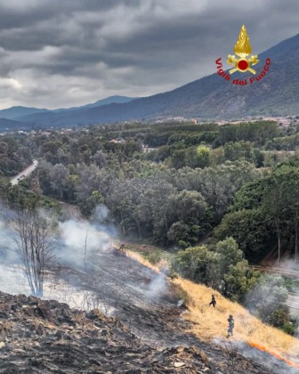 Incendio boschivo a Caprie, intervento dei pompieri