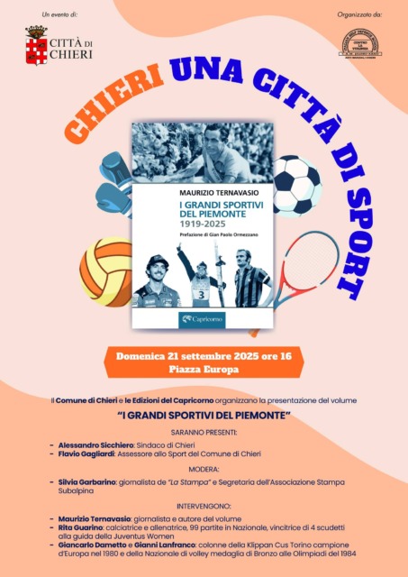 Chieri una città di sport, presentazione del volume “I grandi sportivi del Piemonte”