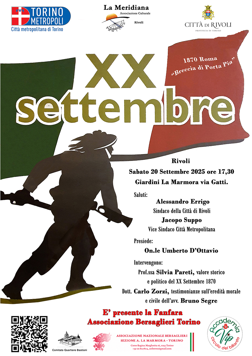 Rivoli, celebra il XX Settembre con l’associazione culturale ‘La Meridiana’