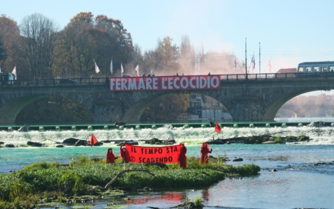 Extinction Rebellion tinge di verde il Po, un messaggio per dire: “Fermate l’Ecocidio”