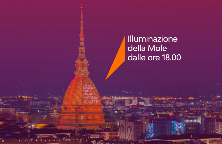 La Mole Antonelliana si illumina di viola e arancione per la lotta alle malattie tropicali neglette