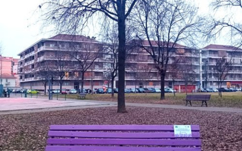 Carmagnola inaugura una panchina viola per sensibilizzare sulla fibromialgia