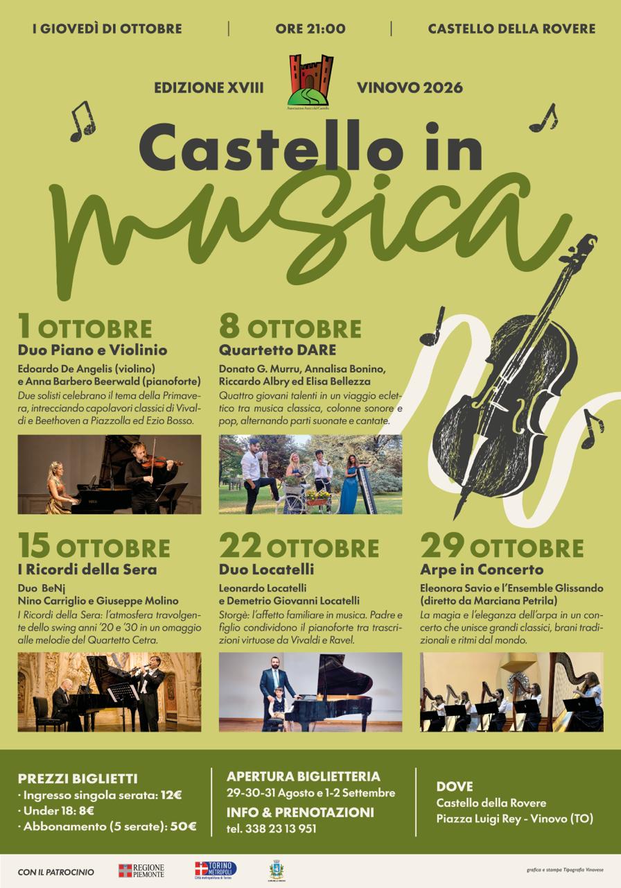 A Vinovo torna la rassegna di musica da camera “Castello in Musica”