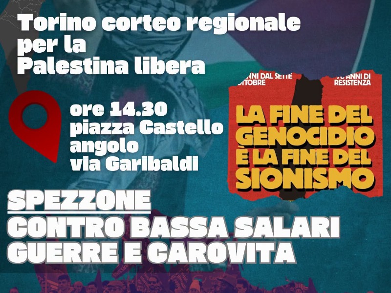 Torino, oggi in piazza la manifestazione contro i bassi salari e la guerra